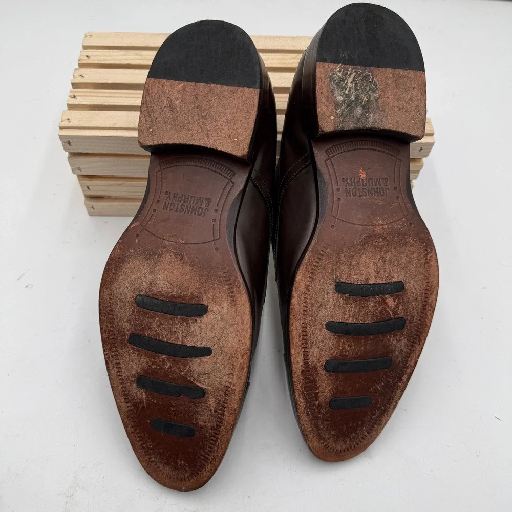 Johnston & Murphy Double Monk Strap Dress Shoes Brown Leather Sheepskin Mens 11M